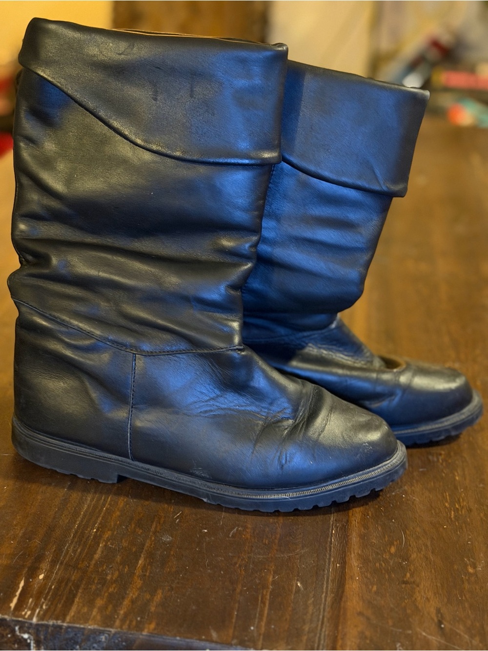 VTG Barbo Black Slouchy Leather Mid-Calf Boots - Size 9W